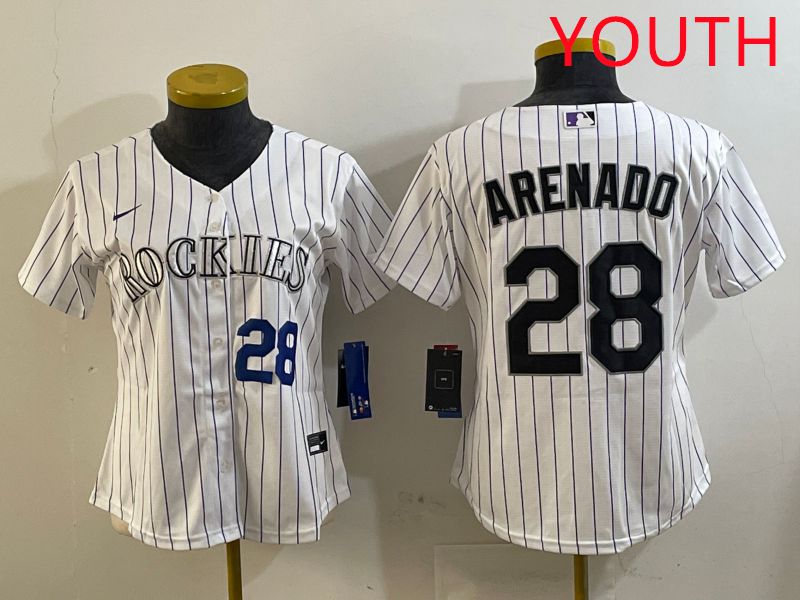 Youth Colorado Rockies 28 Arenado White Stripe Game 2025 Nike MLB Jersey style 2